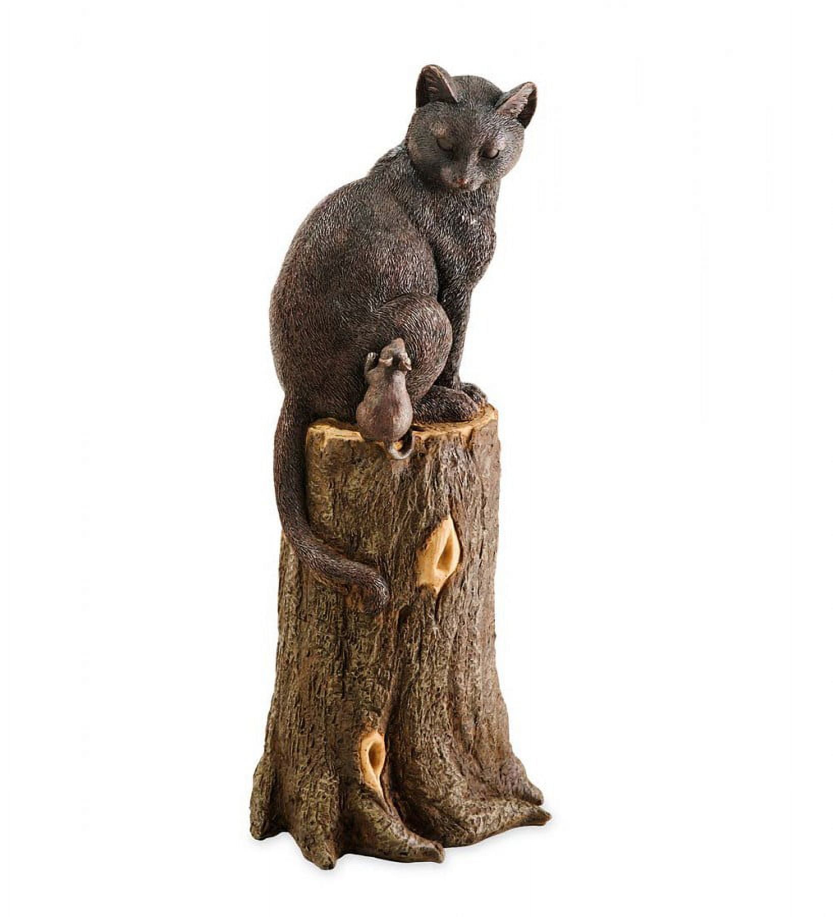 Wind & Weather Cat and Mouse on a Stump Garden Sculpture 