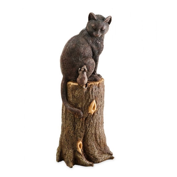 Wind & Weather Cat and Mouse on a Stump Garden Sculpture