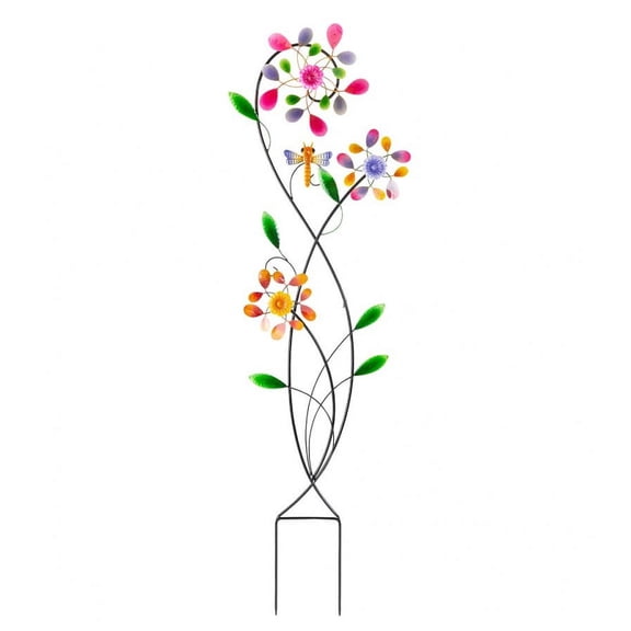 Wind & Weather Colorful Garden Trellis with Three Spinning Flowers