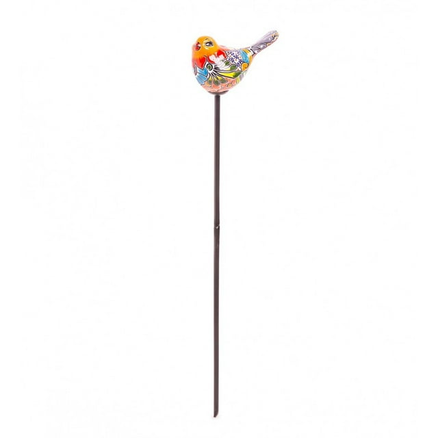 Unique Handcrafted TalaveraStyle Ceramic Bird Garden Stake by Wind & Weather Orange