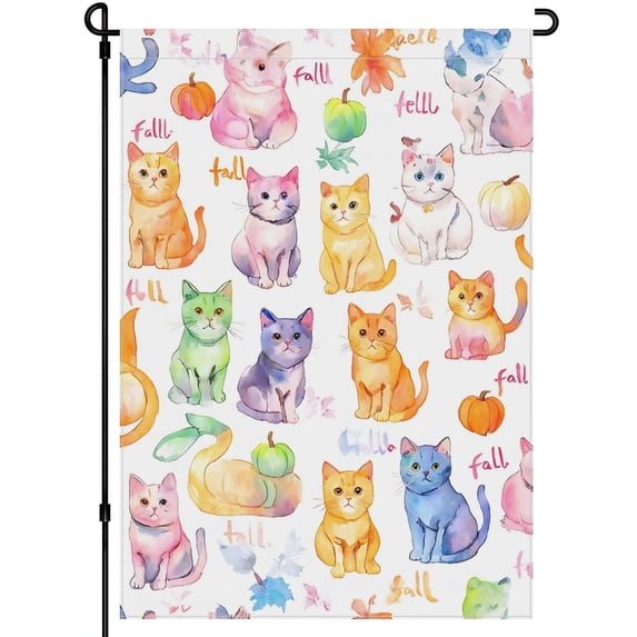 Washable Cat Decoration Garden Flags Versatile Fluffy Cat Garden Flags 28x40in Durable Kitten Cute Cat Cartoon Style Garden Flags for Garden Balcony Front Door Decoration