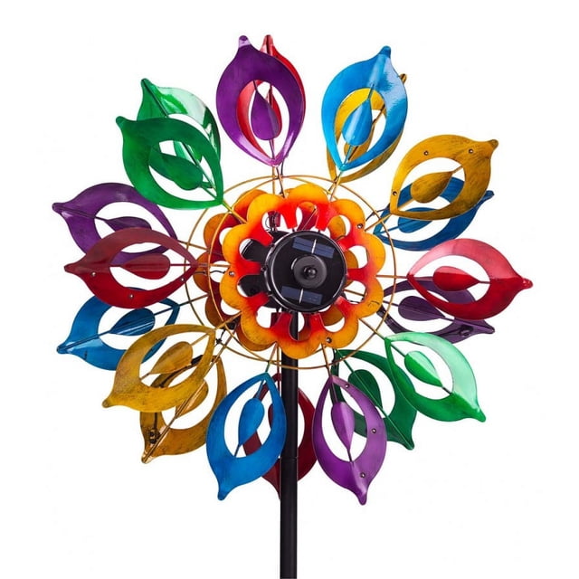 Wind And Weather Solar Led Metal Flower Wind Spinner