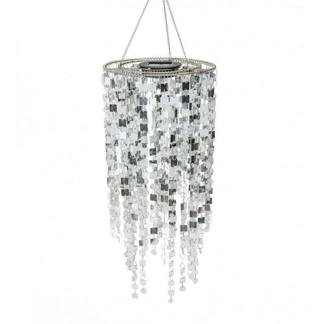 Wind & Weather Silver Mirrored Outdoor Chandelier with Solar Lights