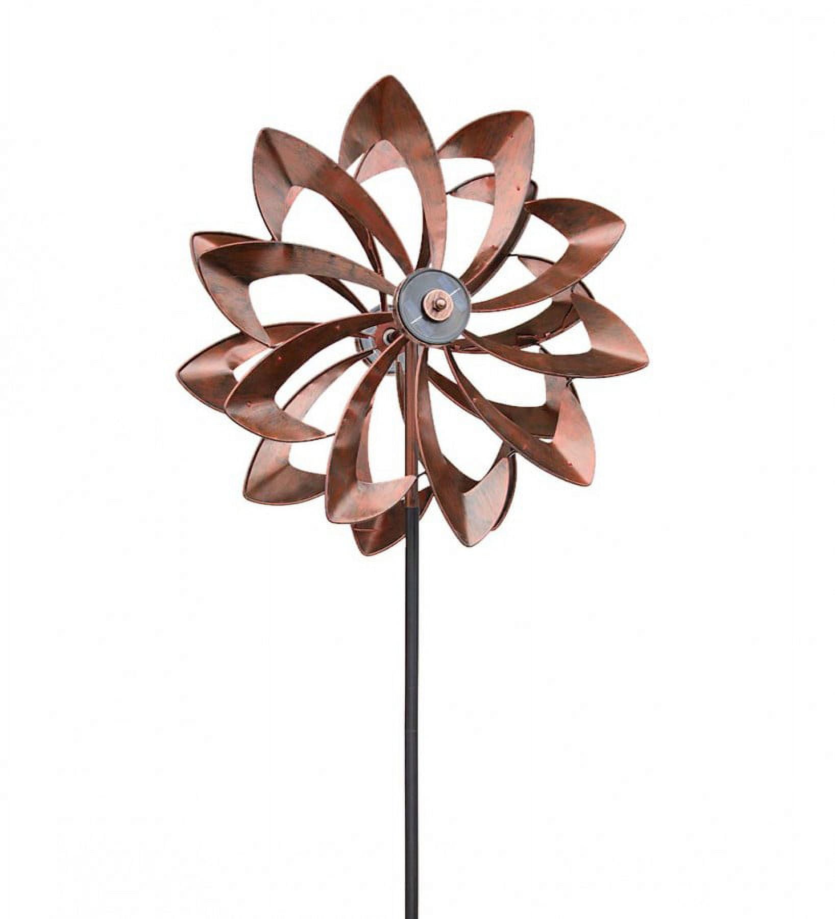 Wind & Weather Solar Lighted LED Flower Metal Wind Spinner with Bi