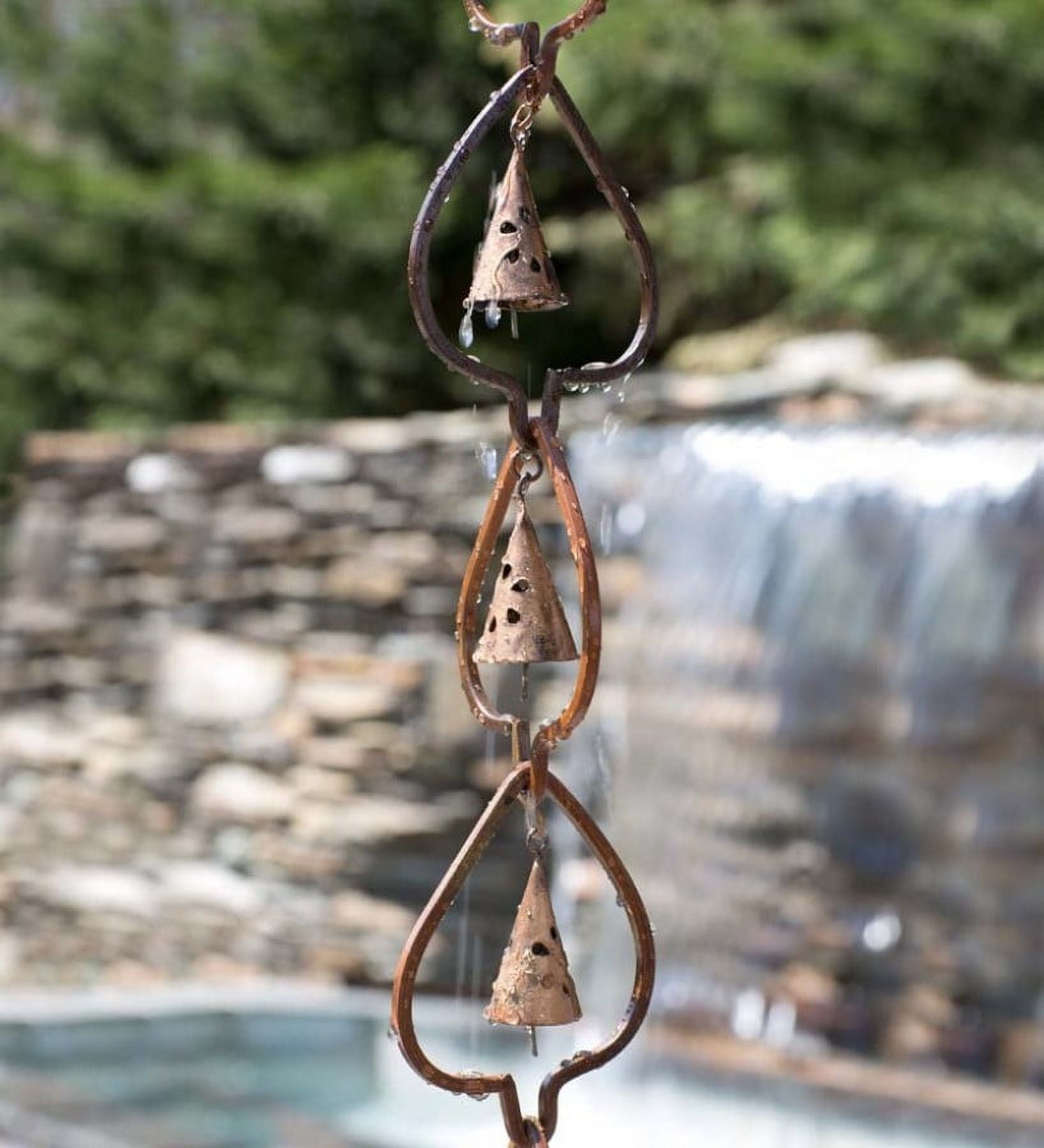 Wind & Weather Steel Leaf Rain Chain With Temple Bells