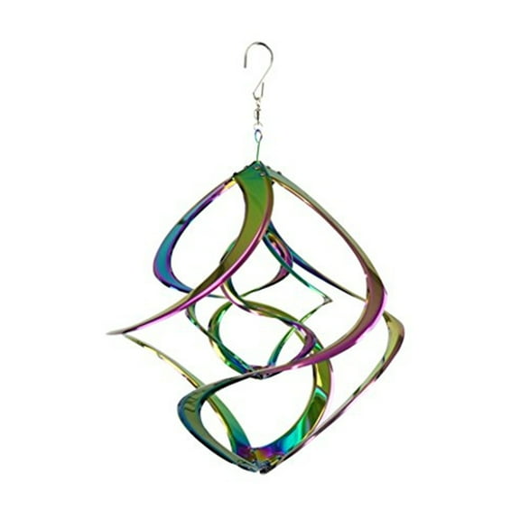 Wind & Weather Vibrant Multi-Colored Iridescent Dual Spiral Hanging Metal Wind Spinner