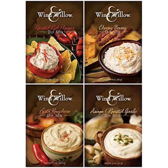 Wind & Willow Dip Mixes: Cheesy Bacon, Roasted Red Pepper, Asagio and Roasted Garlic, and Fiesta Ranchero