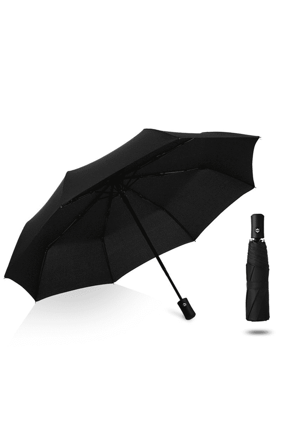 Wind and Tear Resistant Compact Rain Umbrella Compact Travel Size Umbrella for Rain, Black