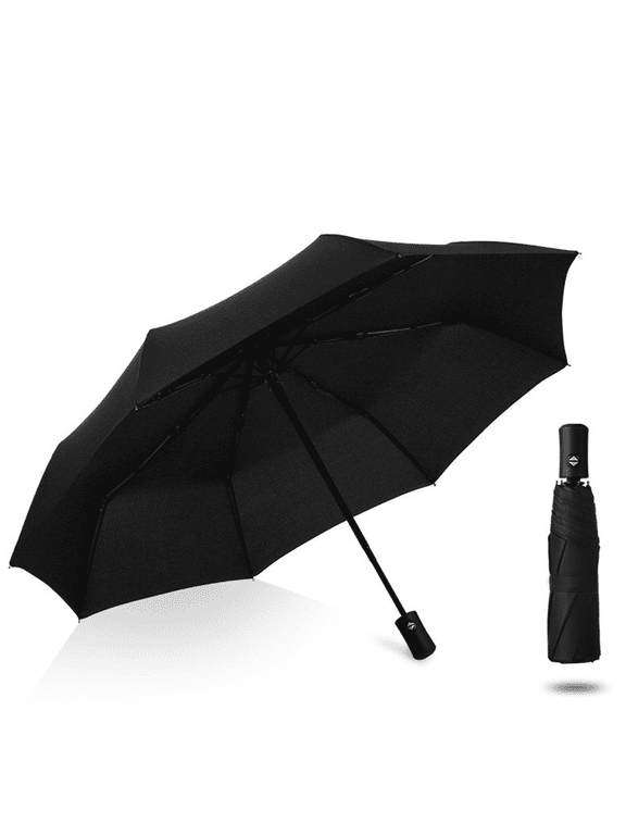 Wind and Tear Resistant Compact Rain Umbrella Compact Travel Size Umbrella for Rain, Black