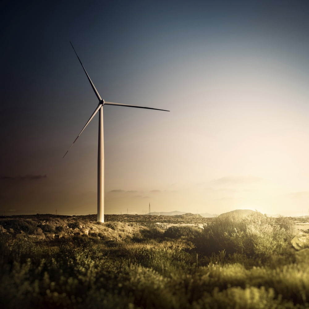 Wind turbine in a field in the evening Sardinia Italy Canvas Art - Evgeny KuklevStocktrek Images (29 x 29)