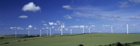 Wind turbines in a farm Newlyn Downs Cornwall England Canvas Art - Panoramic Images (36 x 12)