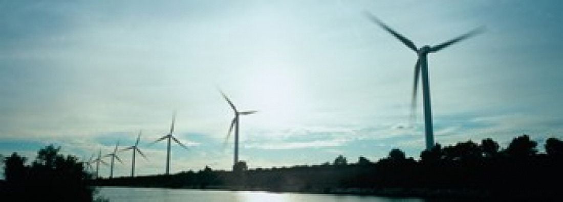 Wind turbines in motion at dusk Provence-Alpes-Cote dAzur France Canvas Art - Panoramic Images (18 x 7)