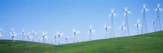 Wind turbines spinning on hills Altamont Pass Livermore California USA Canvas Art - Panoramic Images (36 x 12)