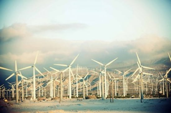 Wind turbines with mountains in the background Palm Springs Riverside County California USA Canvas Art - Panoramic Images (36 x 24)