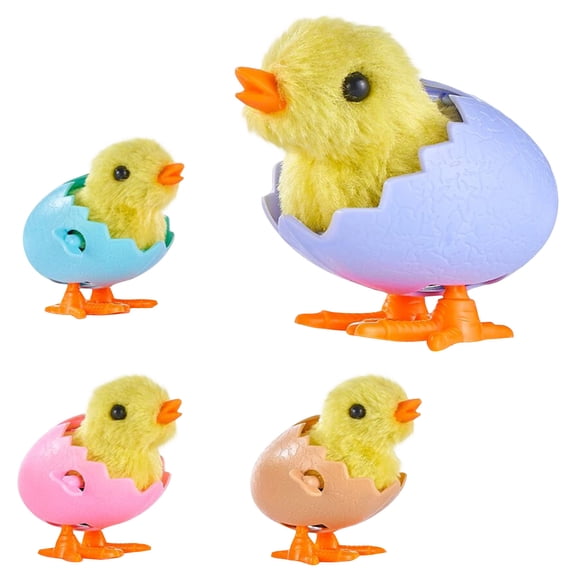 Wind-up Chick Figurine, Mechanical Kinetic Model with Internal Torque Drive, Periodic Hopping Interaction Prop in 4-Color Random Spectrum