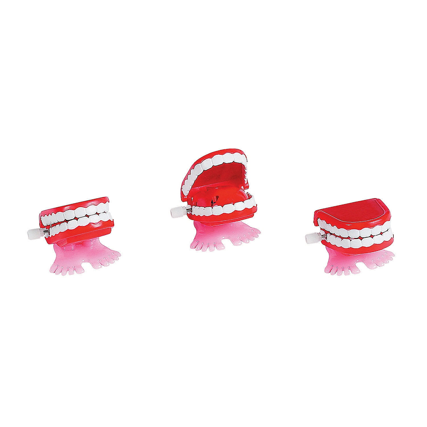 Red and White Plastic Wind-Up Chomping Teeth Set