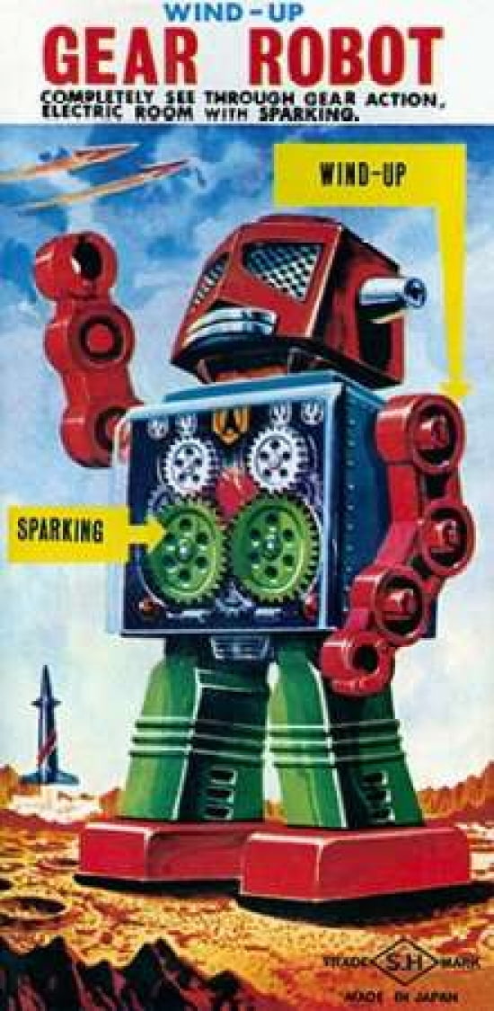 Wind-up Gear Robot Canvas Art - Retrobot (24 x 48)