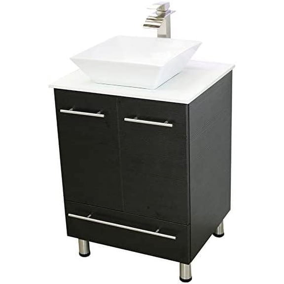 WindBay 24" Freestanding Bathroom Vanity, Black. White Flat Stone Countertop