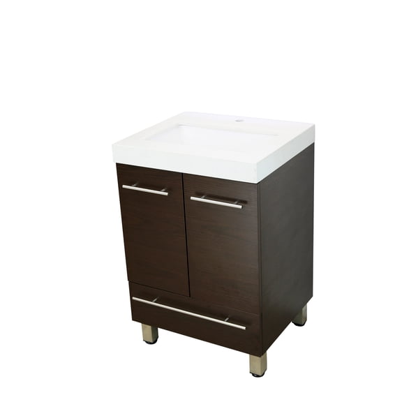 WindBay 24" Freestanding Bathroom Vanity,Brown. White Integrated Countertop