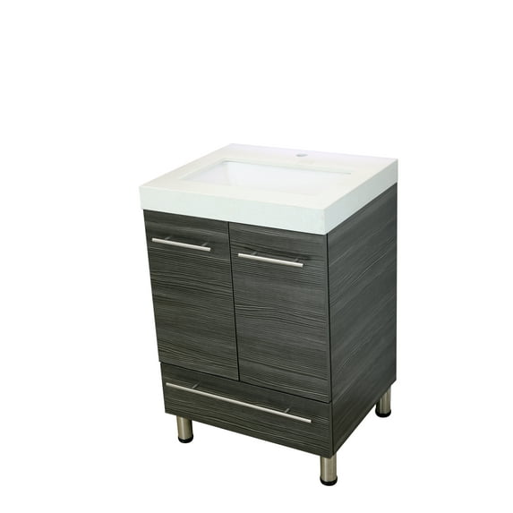 WindBay 24" Freestanding Bathroom Vanity, Dark Grey. White Integrated Countertop