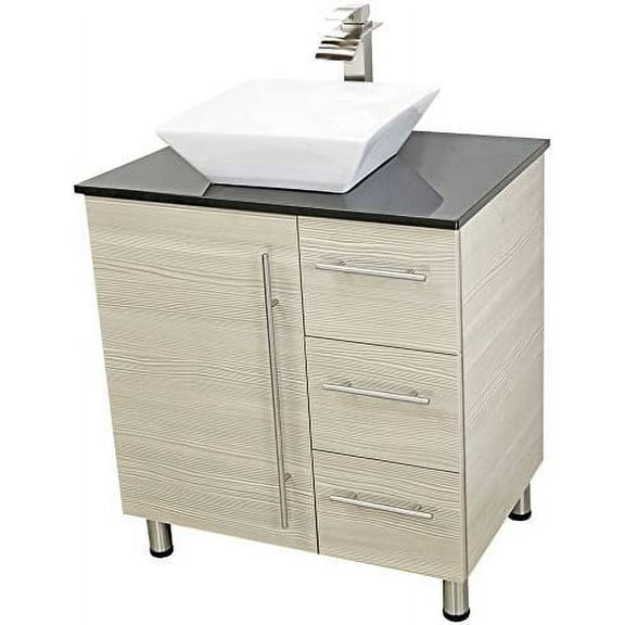 WindBay 30" Freestanding Bathroom Vanity, Tan. Black Flat Stone Countertop