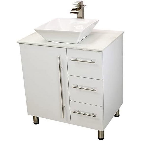 WindBay 30" Freestanding Bathroom Vanity, White Texture Embossed. White Flat Stone Countertop