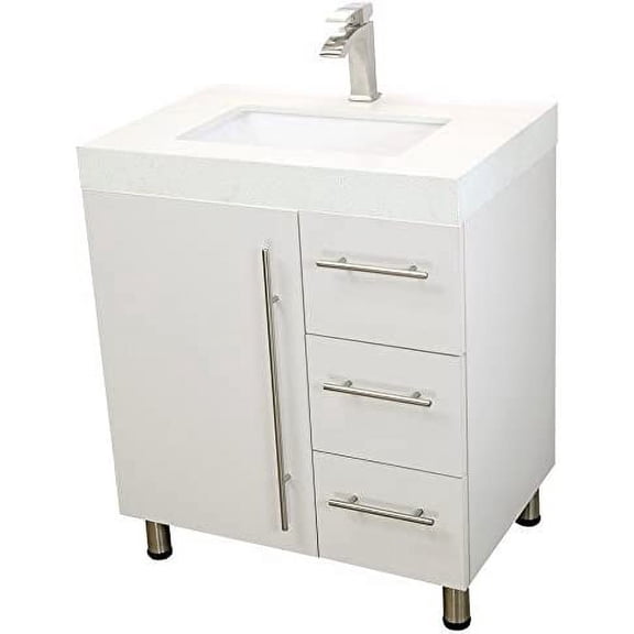 WindBay 30" Freestanding Bathroom Vanity, White Texture Embossed. White Integrated Countertop