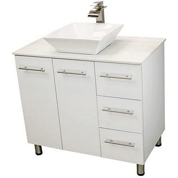 WindBay 36" Freestanding Bathroom Vanity, White Texture Embossed. White Flat Stone Countertop
