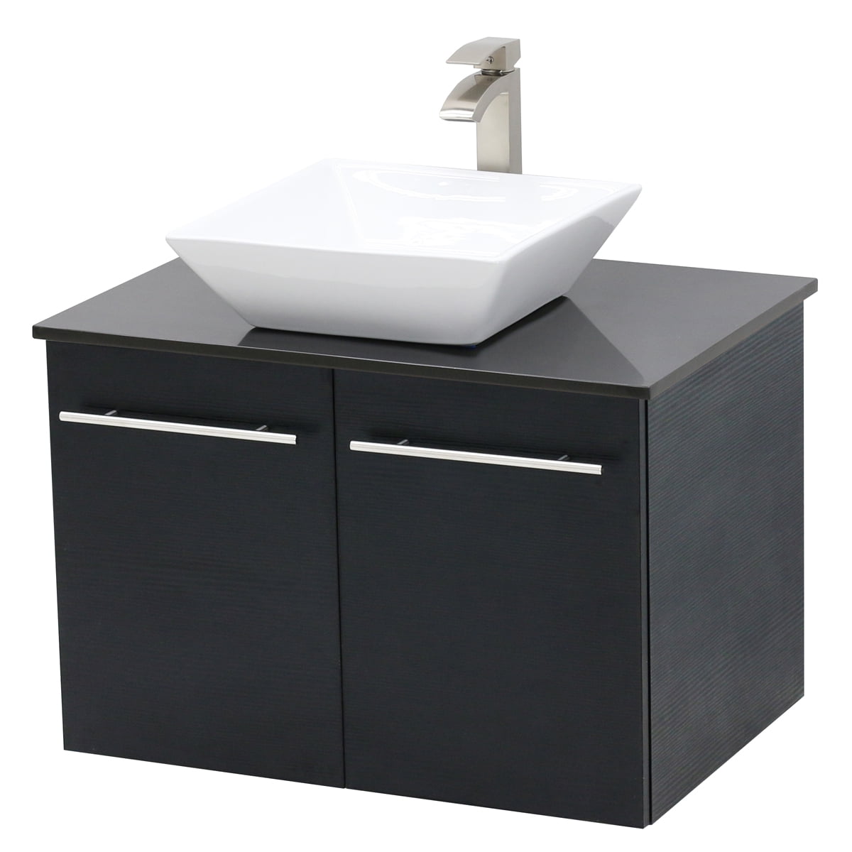 WindBay Wall Mount Floating Bathroom Vanity Sink Set. Black Vanity