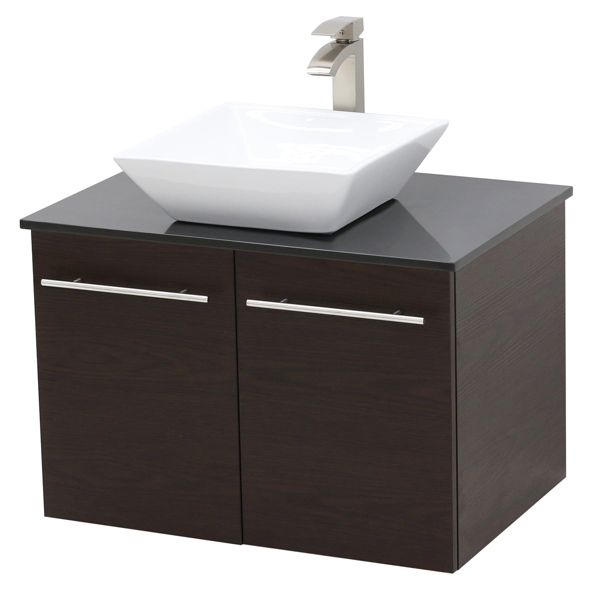 WindBay Wall Mount Floating Bathroom Vanity Sink Set. Dark Brown Vanity