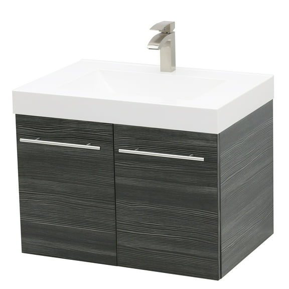 WindBay Wall Mount Floating Bathroom Vanity Sink Set. Dark Grey Vanity, White Integrated Sink Countertop - 29.25"