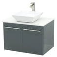 thumbnail image 1 of WindBay Wall Mount Floating Bathroom Vanity Sink Set. High Gloss Dark Grey Vanity, White Flat Stone Countertop Ceramic Sink - 36", 1 of 5