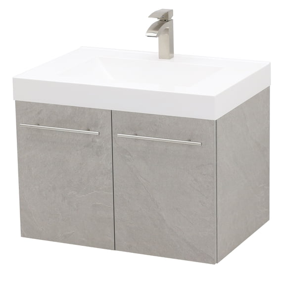 WindBay Wall Mount Floating Bathroom Vanity Sink Set. Light Slate Grey Vanity, White Integrated Sink Countertop - 23.25"