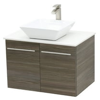WindBay Wall Mount Floating Bathroom Vanity Sink Set. Taupe Vanity, White Flat Stone Countertop Ceramic Sink - 24"