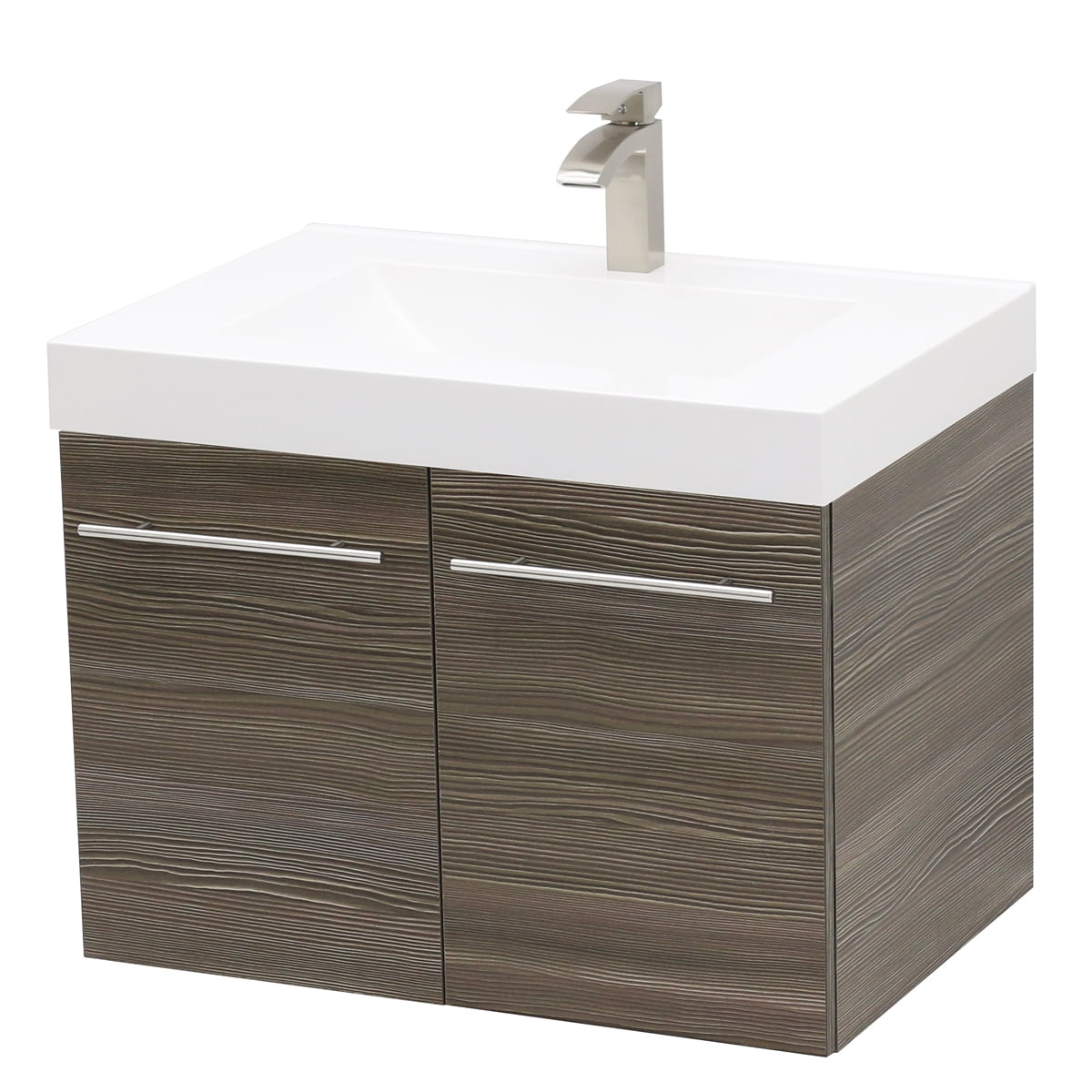 WindBay Wall Mount Floating Bathroom Vanity Sink Set. Taupe Vanity, White Integrated Sink ...