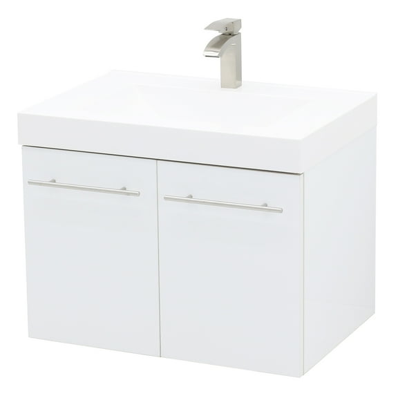 WindBay Wall Mount Floating Bathroom Vanity Sink Set, White Embossed Texture Vanity, White Integrated Sink Countertop - 29.25"