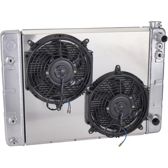 WindChill 33-Inch LS Swap Aluminum Radiator Kit with Dual Fans, Transmission Cooler, and Shroud 3-Row Core, Double Pass Crossflow Design, Universal Fit for LS Engines