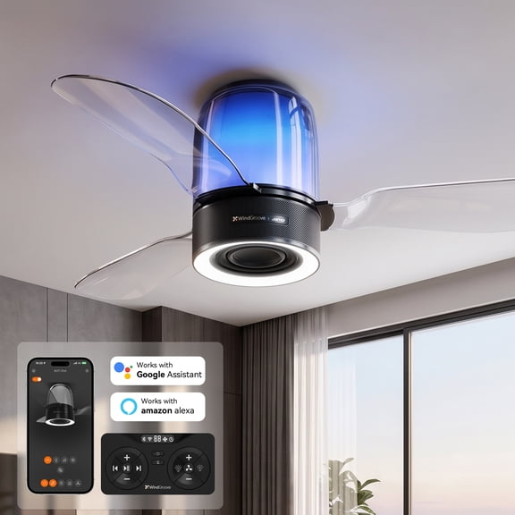 WindGroove AirFi One 48" Smart Ceiling Fan with Speaker, 80W Jamo Hi-Fi Audio, Ceiling Fan with RGB Lighting, Dimmable LED, Remote Control/App Control/Voice Control