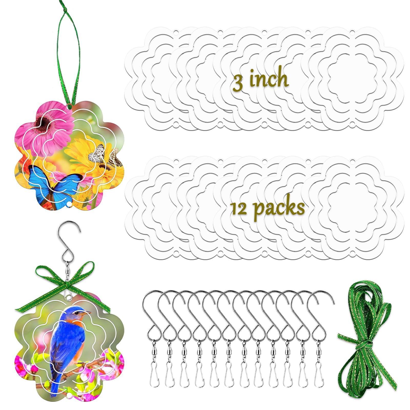 WindMage 12er Set Windspinner Aus Aluminium - 10,2 Cm 3D Windskulpturen Zum Sublimieren