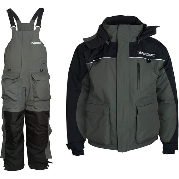 WindRider Ice Fishing Suit | Insulated Bibs and Jacket | Flotation | Tons of Pockets | Adjustable Inseam | Reflective Piping | Waterproof Gear for Ice Fishing and Snowmobiling