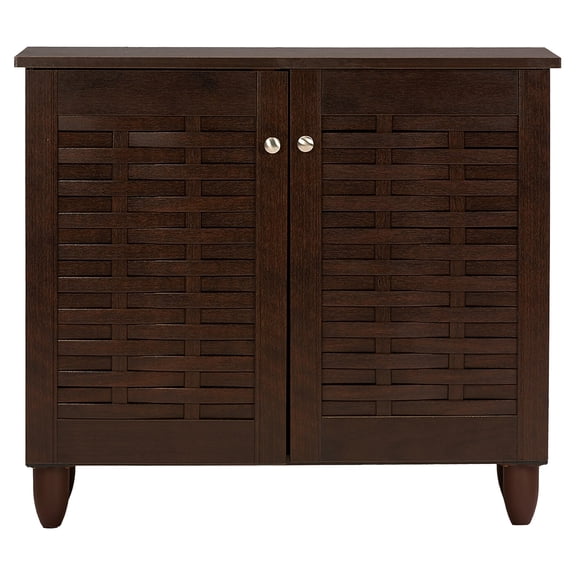 Winda Modern and  2-Door Dark Brown Wooden Entryway Shoes Storage Cabinet
