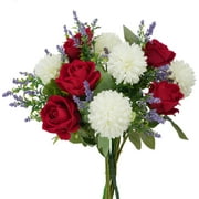 WindamazingStory Artificial Silk White & Red Chrysanthemum and Rose Bouquet 3 Pieces