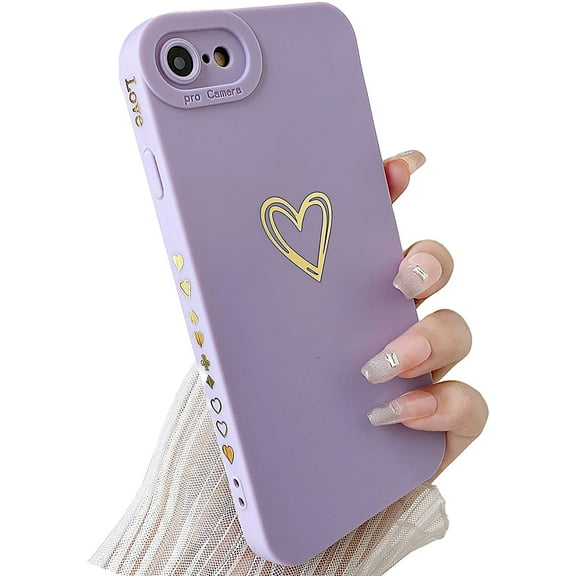 WindamazingStory Soft Silicone Case for iPhone SE, iPhone 7/8,Heart Purple Gold
