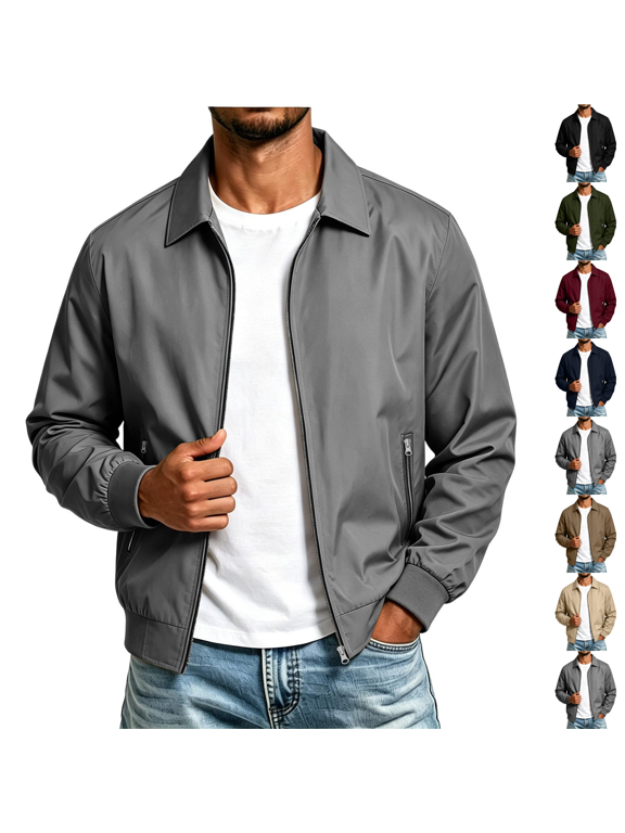 Windbreaker Bomber Jacket Mens Classic Baseball Collar Zip Up Coat Wear