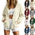 thumbnail image 1 of Windbreaker Dqueduo Women's Solid Color Winter Long Sleeve Round Neck Top – Cozy Leisure Coat Beige M, 1 of 6