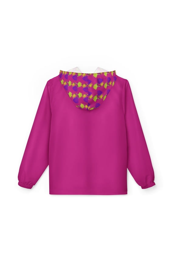 Windbreaker Jacket (AOP) Pink Hood, pocket and a sleeve design