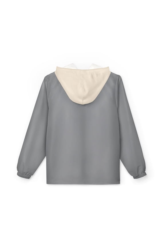 Windbreaker Jacket Grey with beige hood space man design on a sleeve (AOP)