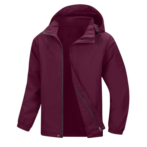 Windbreaker Jacket Men New Rain Jacket Men Waterproof Lightweight Windbreaker Casual Coat Outwear with Hood for Hiking Travel Wine S