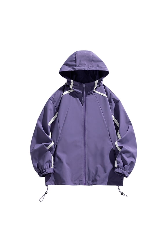 Windbreaker Jacket Men's Casual Loose Fitting Long Sleeved Zippered Hooded Jacket Purple M Windbreakers for Men