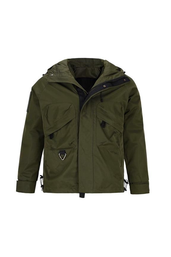 Windbreaker Jacket Men's Casual Solid Multi Pocket Hooded Zipper Keep Warm Long Sleeve Army Green M Windbreakers for Men